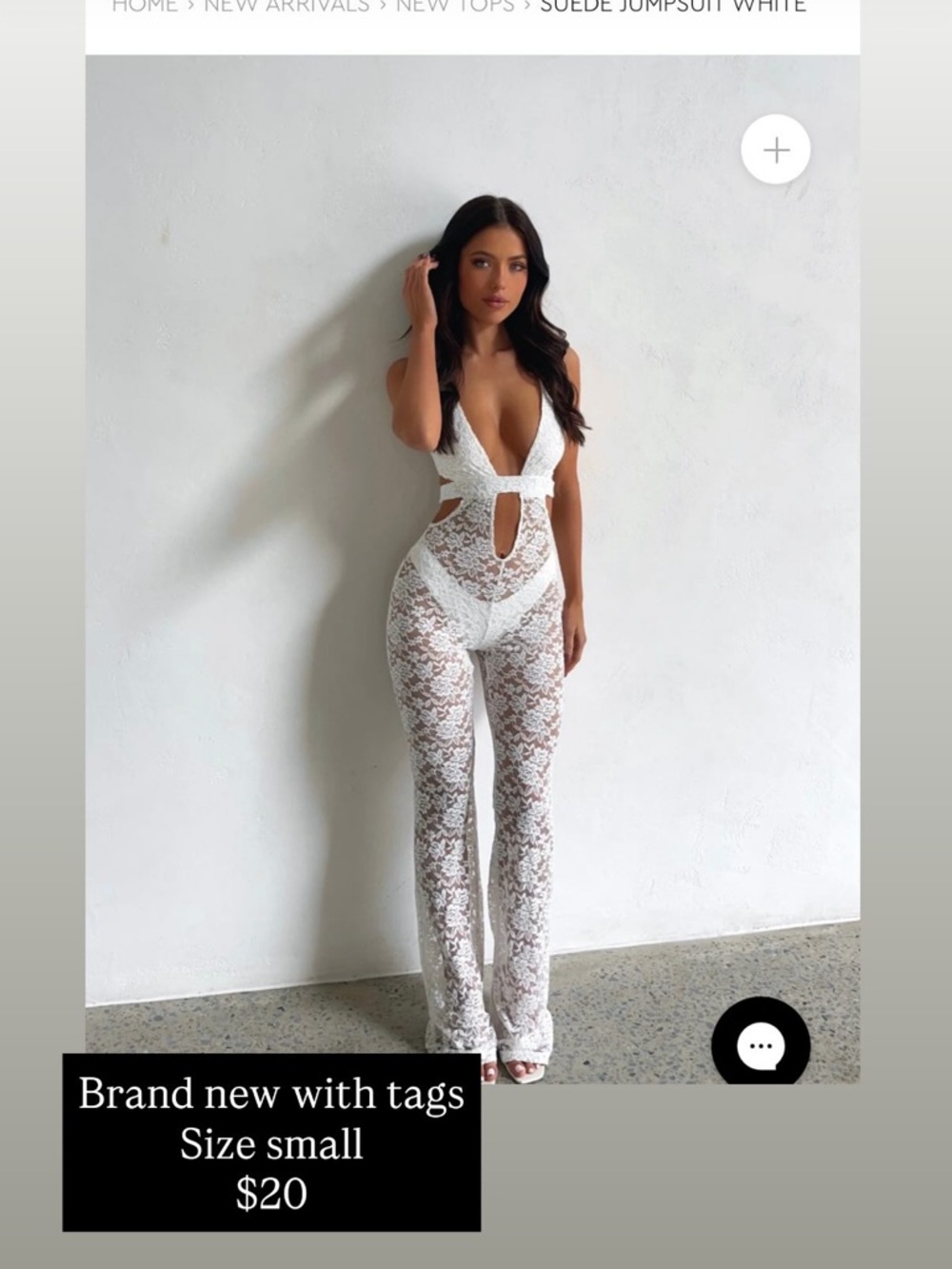 White Lace Cutout Suede-Style Jumpsuit